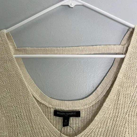 NWT Banana Republic Womens Cotton Linen Knit Ribbed Vest Sz M Cream Boho Casual - Picture 9 of 12